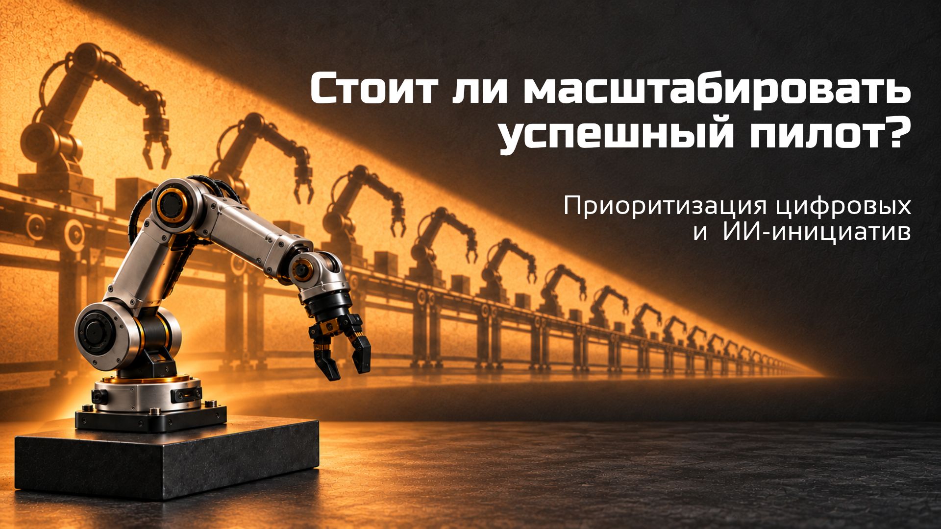 Робот-манипулятор и ряд его проекций — иллюстрация масштабирования цифровых и ИИ-решений.